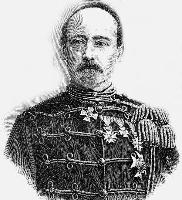Getekend portret van majoor P.G. Booms. Hij heeft zijn uniform aan en een aantal onderscheidingen zijn te zien.